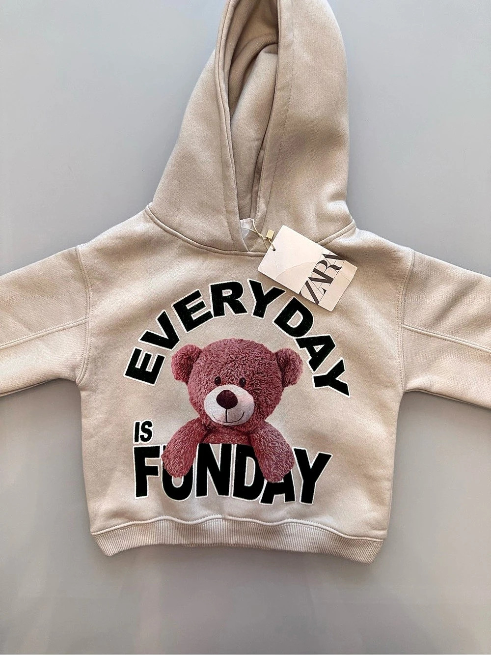 ZARA Everyday is Funday Bear Print Hoodie Kids Hoodie Teddy Bear Graphic Size